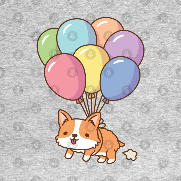 Cute Corgi Flying With Rainbow Balloons by rustydoodle